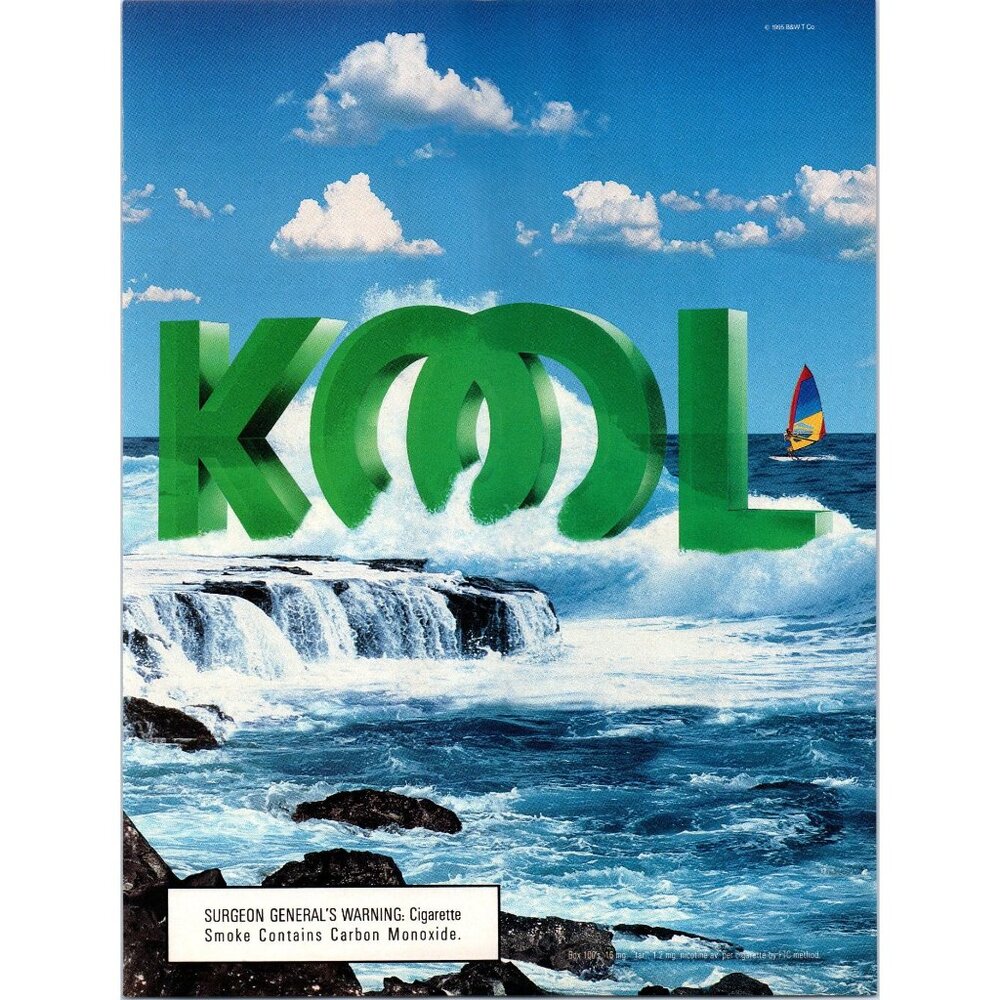 1996 Kool CIgarrettes Vintage Print Ad Wind Surfer Surfing Waves Coast Wall Art